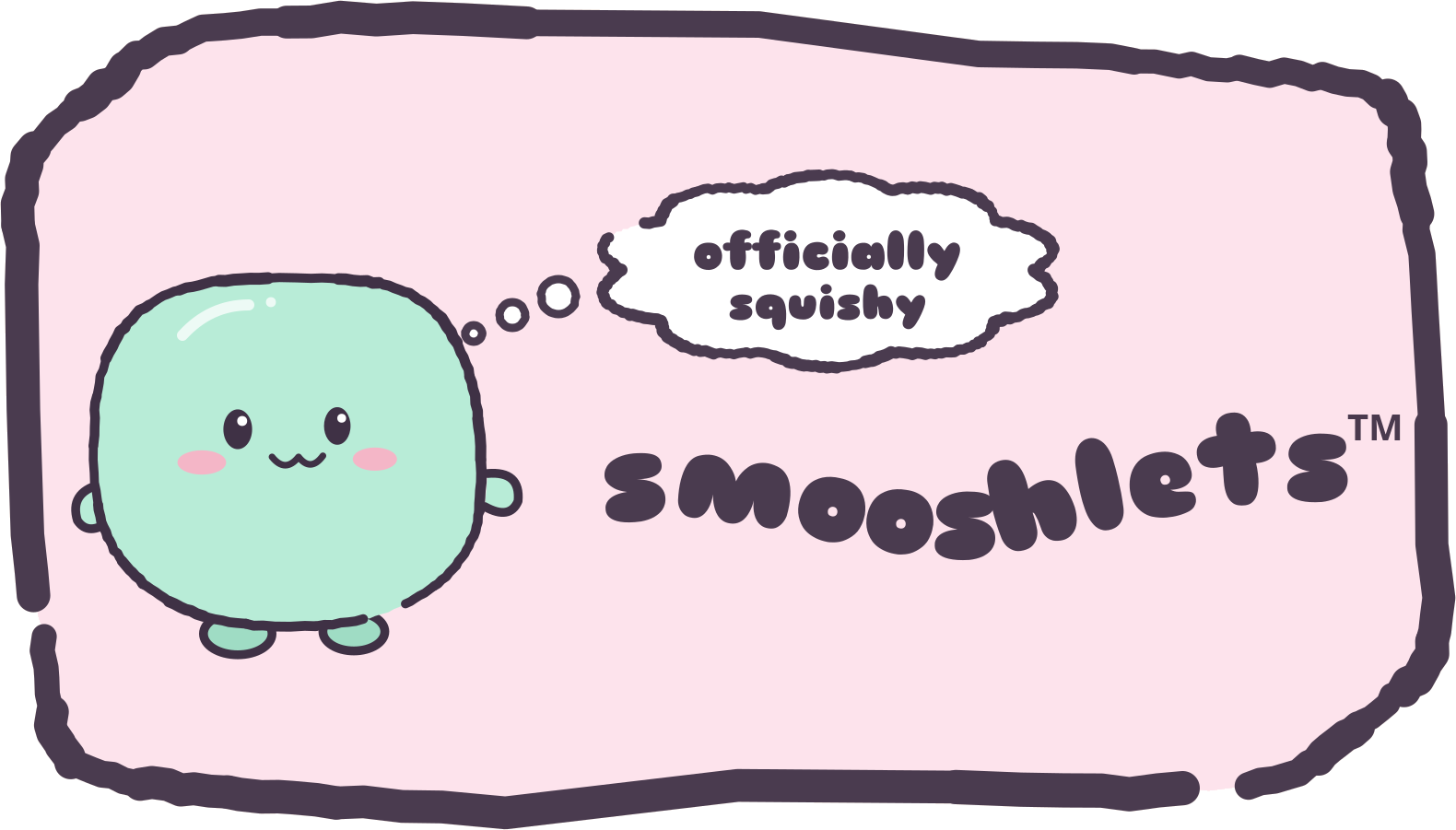 Smooshlets™ pink box logo, mint figure and officially squishy thought bubble